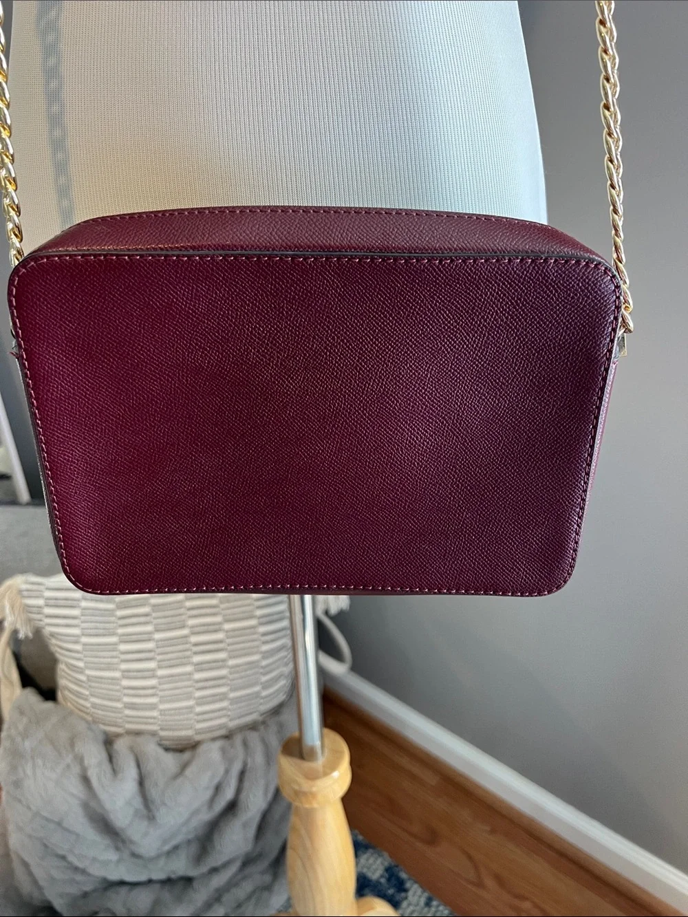 Michael Kors Wine Red Crossbody Bag with Gold Chain